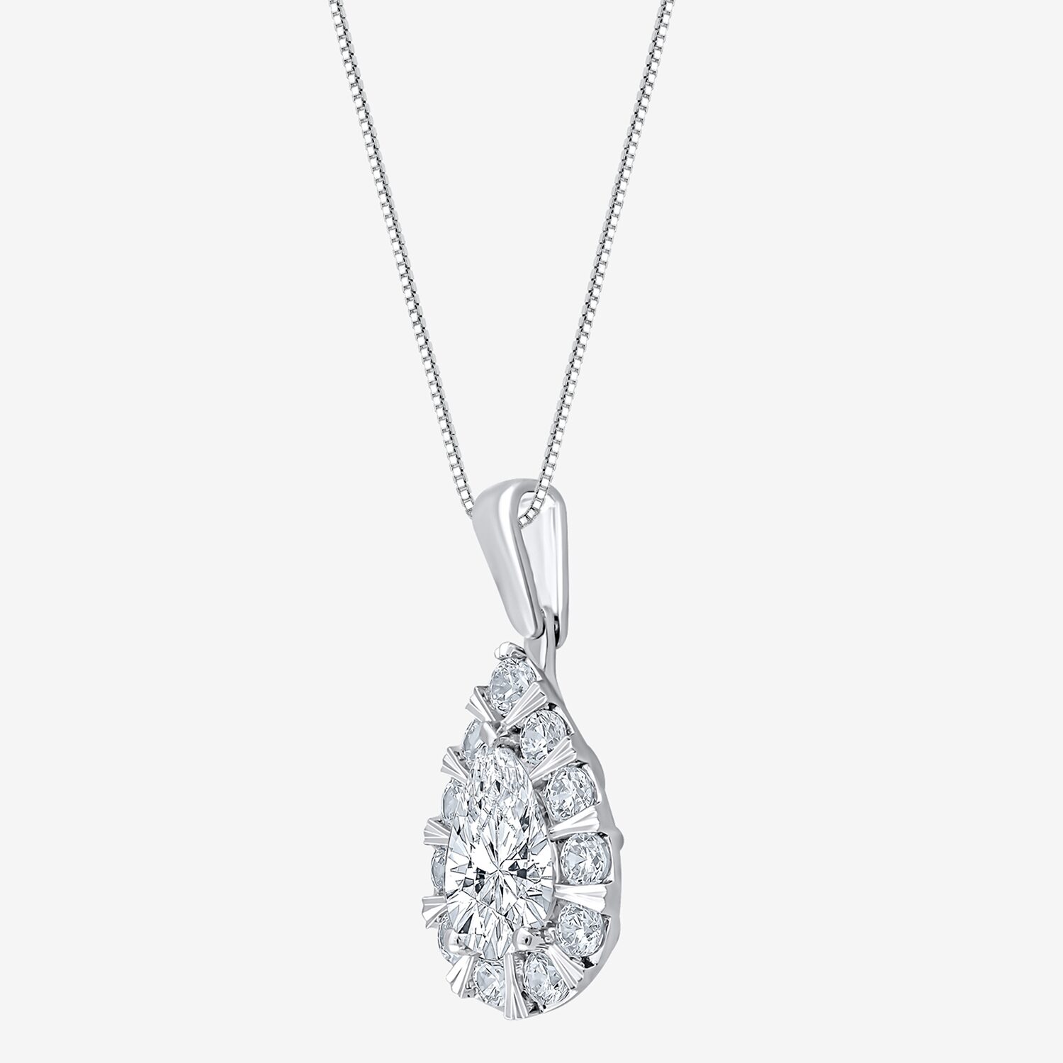 (F / Vs2) Womens 1 CT. T.W. Lab Grown White Diamond 10K Gold Pear 18 Inch Pendant Necklace