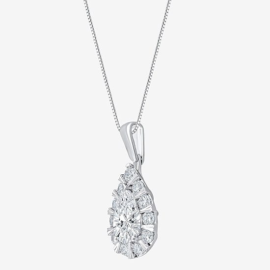 (F / Vs2) Womens 1 CT. T.W. Lab Grown White Diamond 10K Gold Pear 18 Inch Pendant Necklace