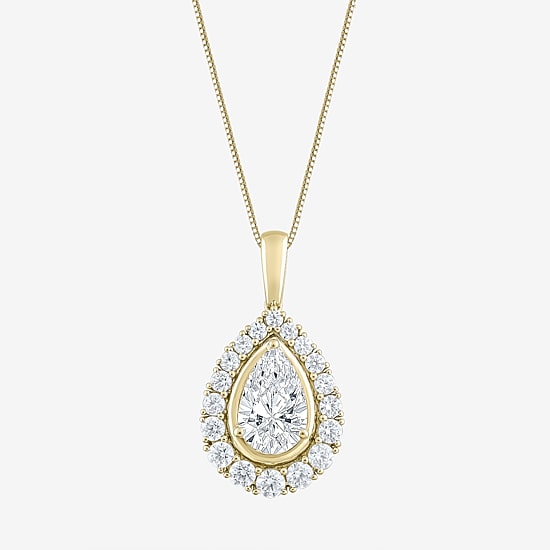 (F / Vs2) Womens 3 CT. T.W. Lab Grown White Diamond 10K Gold Pear 18 Inch Pendant Necklace