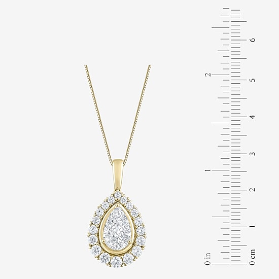 (F / Vs2) Womens 3 CT. T.W. Lab Grown White Diamond 10K Gold Pear 18 Inch Pendant Necklace