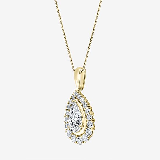 (F / Vs2) Womens 3 CT. T.W. Lab Grown White Diamond 10K Gold Pear 18 Inch Pendant Necklace