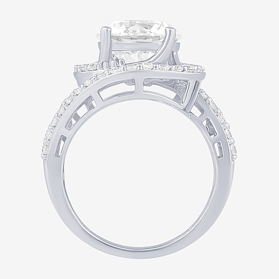 (F / Vs2) Womens 5 CT. T.W. Lab Grown White Diamond 10K Gold Halo Side Stone Cocktail Ring