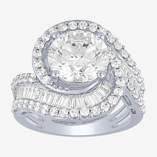 (F / Vs2) Womens 5 CT. T.W. Lab Grown White Diamond 10K Gold Halo Side Stone Cocktail Ring