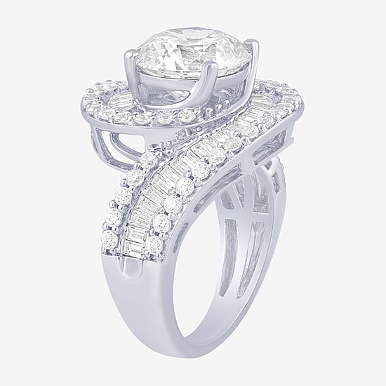 (F / Vs2) Womens 5 CT. T.W. Lab Grown White Diamond 10K Gold Halo Side Stone Cocktail Ring