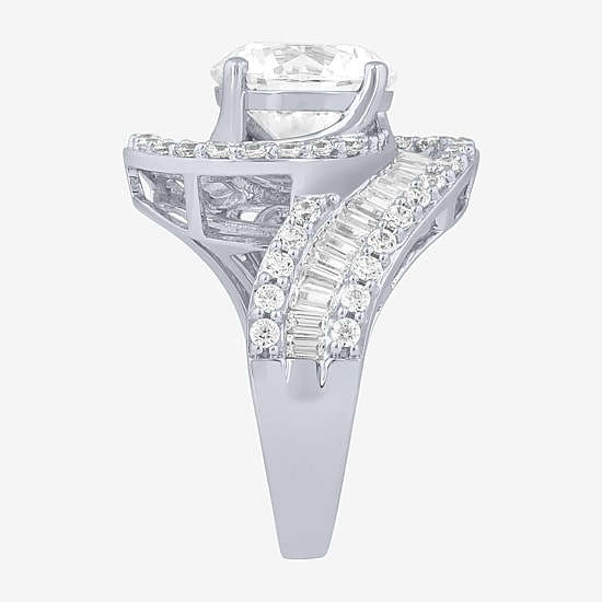 (F / Vs2) Womens 5 CT. T.W. Lab Grown White Diamond 10K Gold Halo Side Stone Cocktail Ring