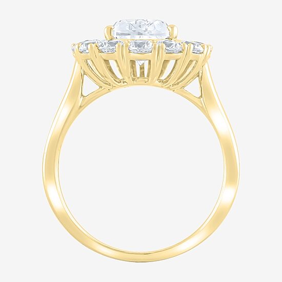 (F / Vs2) Womens 3 CT. T.W. Lab Grown White Diamond 10K Gold Pear Halo Cocktail Ring