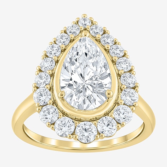 (F / Vs2) Womens 3 CT. T.W. Lab Grown White Diamond 10K Gold Pear Halo Cocktail Ring