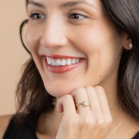 Diamond Blossom (G, Si2) Womens 1/5 CT. Lab Grown White Diamond 10K Gold Halo Cocktail Ring