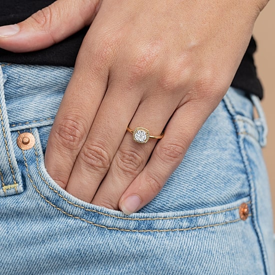Diamond Blossom (G, Si2) Womens 1/5 CT. Lab Grown White Diamond 10K Gold Halo Cocktail Ring