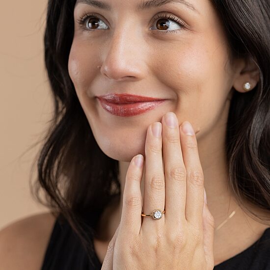 Diamond Blossom (G, Si2) Womens 1/5 CT. Lab Grown White Diamond 10K Gold Halo Cocktail Ring