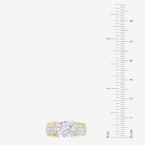 (F / Vs2) Womens 3 CT. T.W. Lab Grown White Diamond 10K Gold Round Side Stone Engagement Ring