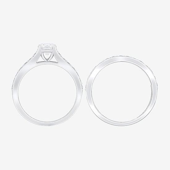 (F /Vs2) 3PC His and Hers Trio Wedding Set Featuring 2 CT. T.W. Lab Grown White Diamond 10K Gold Side Stone Wedding Bridal Set