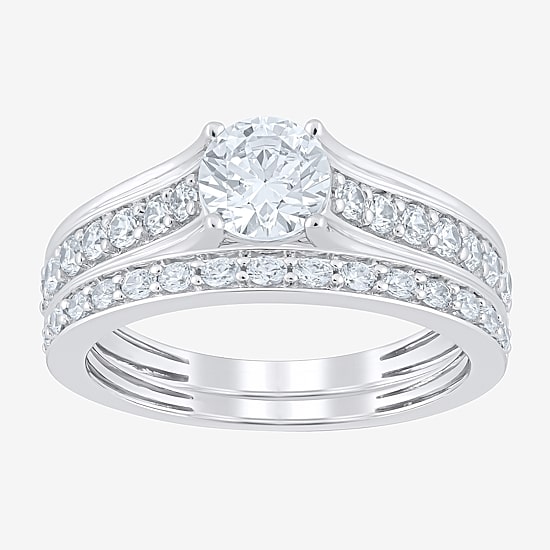 (F /Vs2) 3PC His and Hers Trio Wedding Set Featuring 2 CT. T.W. Lab Grown White Diamond 10K Gold Side Stone Wedding Bridal Set