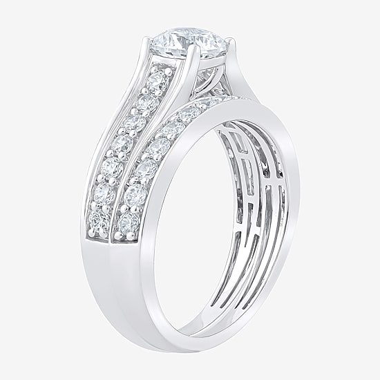 (F /Vs2) 3PC His and Hers Trio Wedding Set Featuring 2 CT. T.W. Lab Grown White Diamond 10K Gold Side Stone Wedding Bridal Set