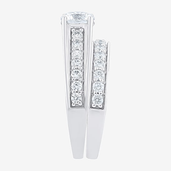 (F /Vs2) 3PC His and Hers Trio Wedding Set Featuring 2 CT. T.W. Lab Grown White Diamond 10K Gold Side Stone Wedding Bridal Set