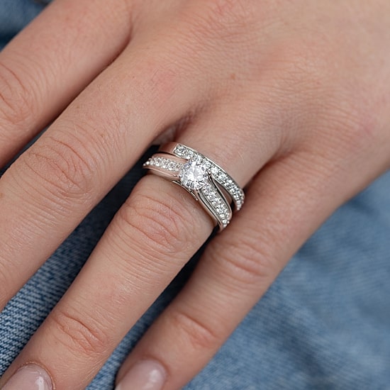 (F /Vs2) 3PC His and Hers Trio Wedding Set Featuring 2 CT. T.W. Lab Grown White Diamond 10K Gold Side Stone Wedding Bridal Set