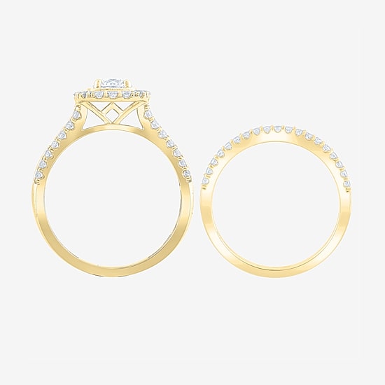 (F /Vs2) 3PC His and Hers Trio Wedding Set Featuring 1 1/2 CT. T.W. Lab Grown White Diamond 10K Gold Side Stone Wedding Bridal Set