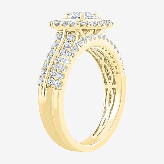 (F /Vs2) 3PC His and Hers Trio Wedding Set Featuring 1 1/2 CT. T.W. Lab Grown White Diamond 10K Gold Side Stone Wedding Bridal Set