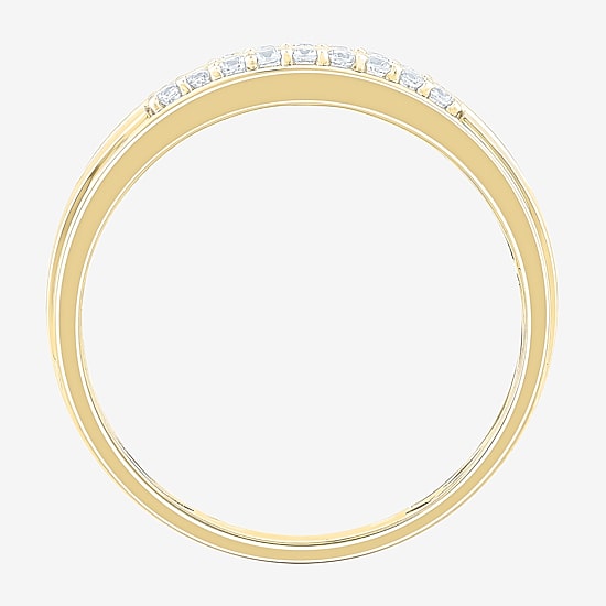 (F /Vs2) 3PC His and Hers Trio Wedding Set Featuring 1 1/2 CT. T.W. Lab Grown White Diamond 10K Gold Side Stone Wedding Bridal Set