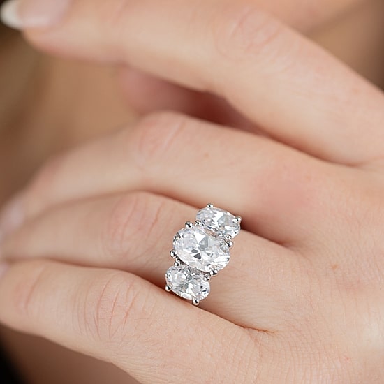 Love Lives Forever (F / Vs2) Womens 4 CT. T.W. Lab Grown White Diamond 10K Gold Oval 3-Stone Engagement Ring