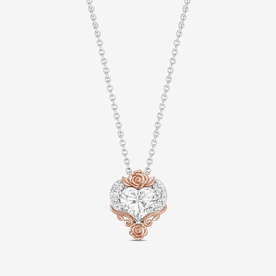 (I Womens 1 1/10 CT. T.W.  Lab Grown White Diamond 14K Rose Gold Over Silver Sterling Silver Heart 18 Inch Pendant Necklace
