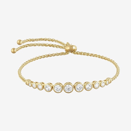 Limited Quantities! Womens White Cubic Zirconia 14K Gold Over Silver Bolo Bracelet