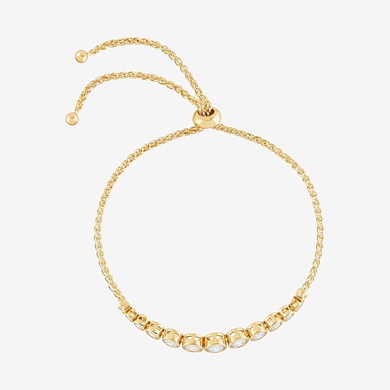 Limited Quantities! Womens White Cubic Zirconia 14K Gold Over Silver Bolo Bracelet
