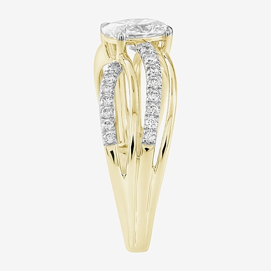 (F / Si2) Womens 1 CT. T.W. Lab Grown White Diamond 10K Gold Round Crossover Side Stone Cocktail Ring