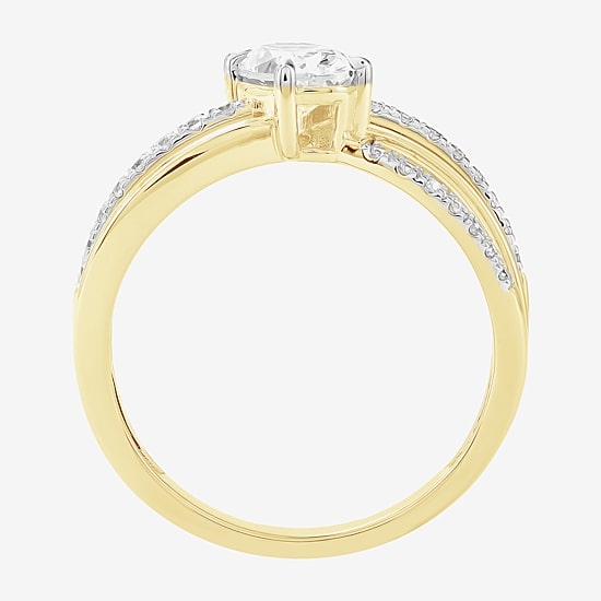 (F / Si2) Womens 1 CT. T.W. Lab Grown White Diamond 10K Gold Round Crossover Side Stone Cocktail Ring