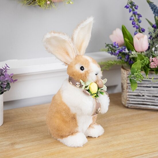 Northlight 10" Plush Rabbit With Floral Bow Easter Figurine