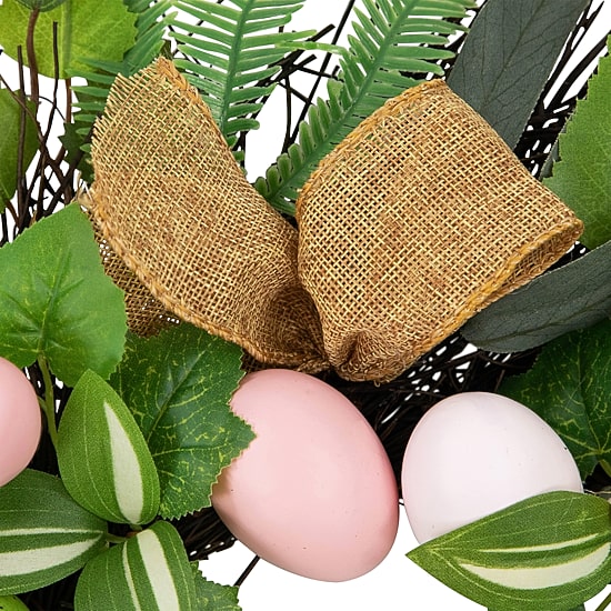 Northlight 22" Egg And Burlap Ribbon Mixed Foliage Twig Wreath
