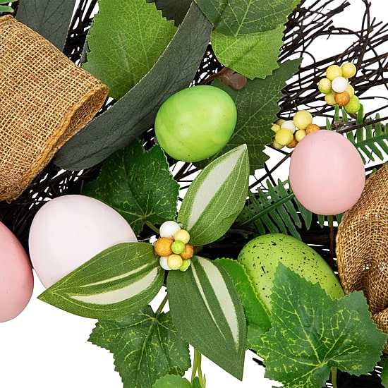 Northlight 22" Egg And Burlap Ribbon Mixed Foliage Twig Wreath
