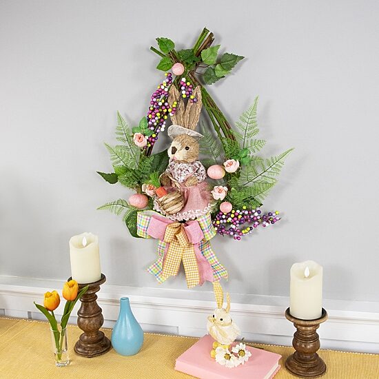 Northlight 22" Flower Bunny Moss Vines Unlit Wreath