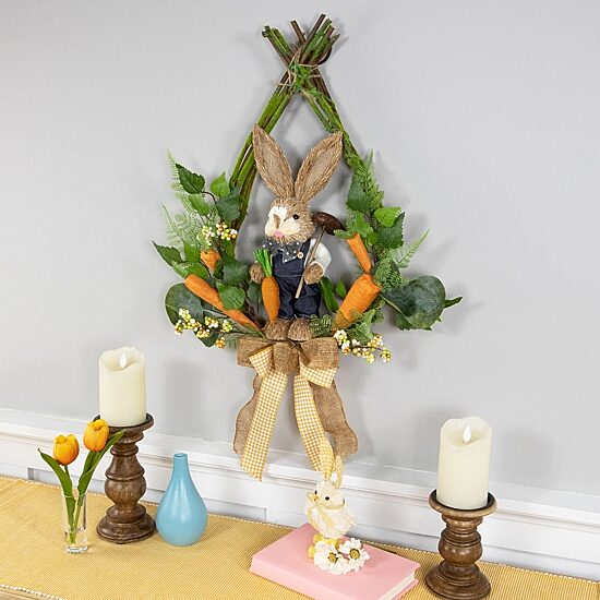 Northlight 22" Farmer Bunny Moss Vines Unlit Wreath