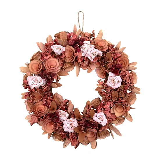 Northlight 12" Silk Roses And Wooden Flowers Artificial Unlit Wreath