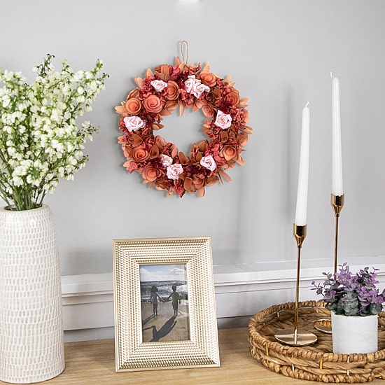 Northlight 12" Silk Roses And Wooden Flowers Artificial Unlit Wreath