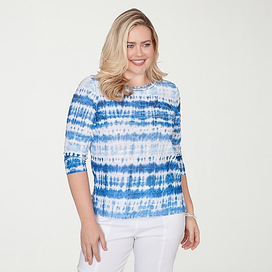 Alfred Dunner Womens Crew Neck 3/4 Sleeve T-Shirt