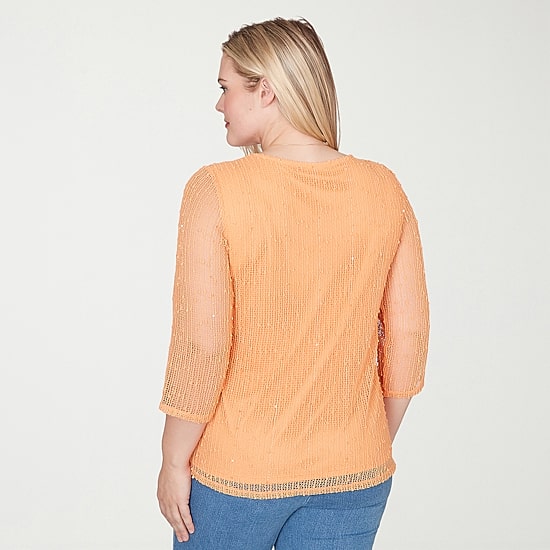 Alfred Dunner Beachcomber Womens Crew Neck 3/4 Sleeve T-Shirt