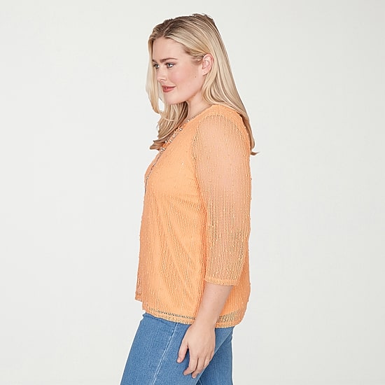 Alfred Dunner Beachcomber Womens Crew Neck 3/4 Sleeve T-Shirt