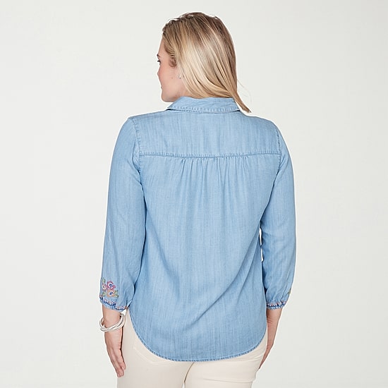 Alfred Dunner Beachcomber Womens 3/4 Sleeve Blouse