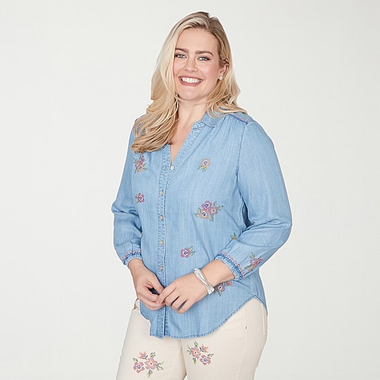 Alfred Dunner Beachcomber Womens 3/4 Sleeve Blouse