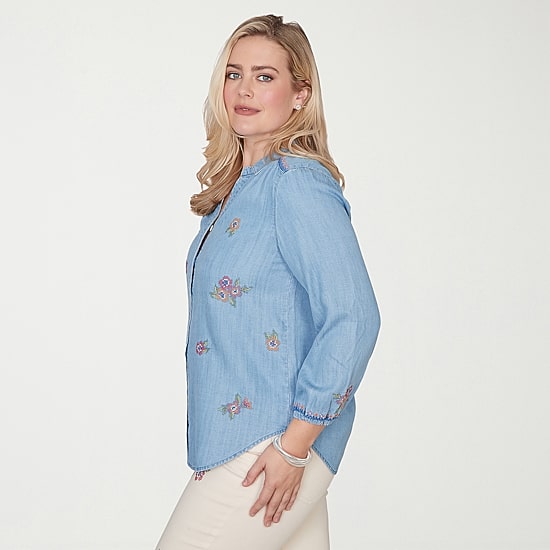 Alfred Dunner Beachcomber Womens 3/4 Sleeve Blouse