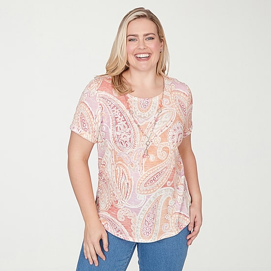 Alfred Dunner Beachcomber Womens Crew Neck Short Sleeve T-Shirt