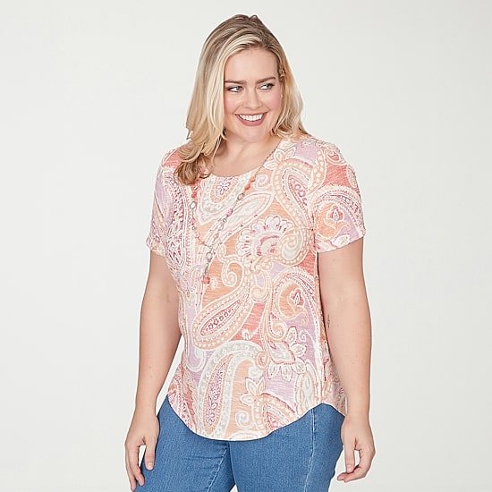 Alfred Dunner Beachcomber Womens Crew Neck Short Sleeve T-Shirt