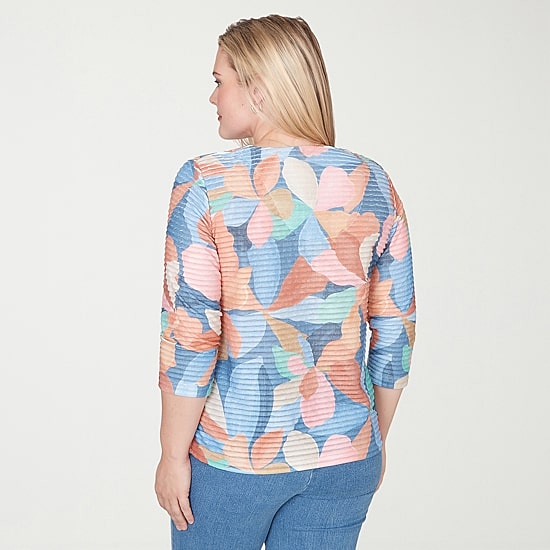 Alfred Dunner Beachcomber Womens V Neck 3/4 Sleeve T-Shirt