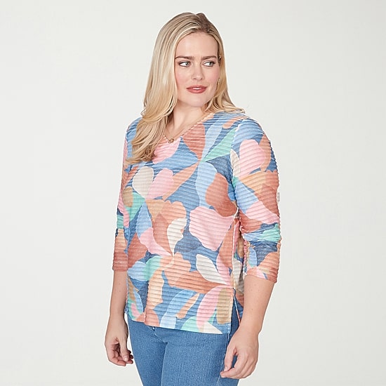 Alfred Dunner Beachcomber Womens V Neck 3/4 Sleeve T-Shirt