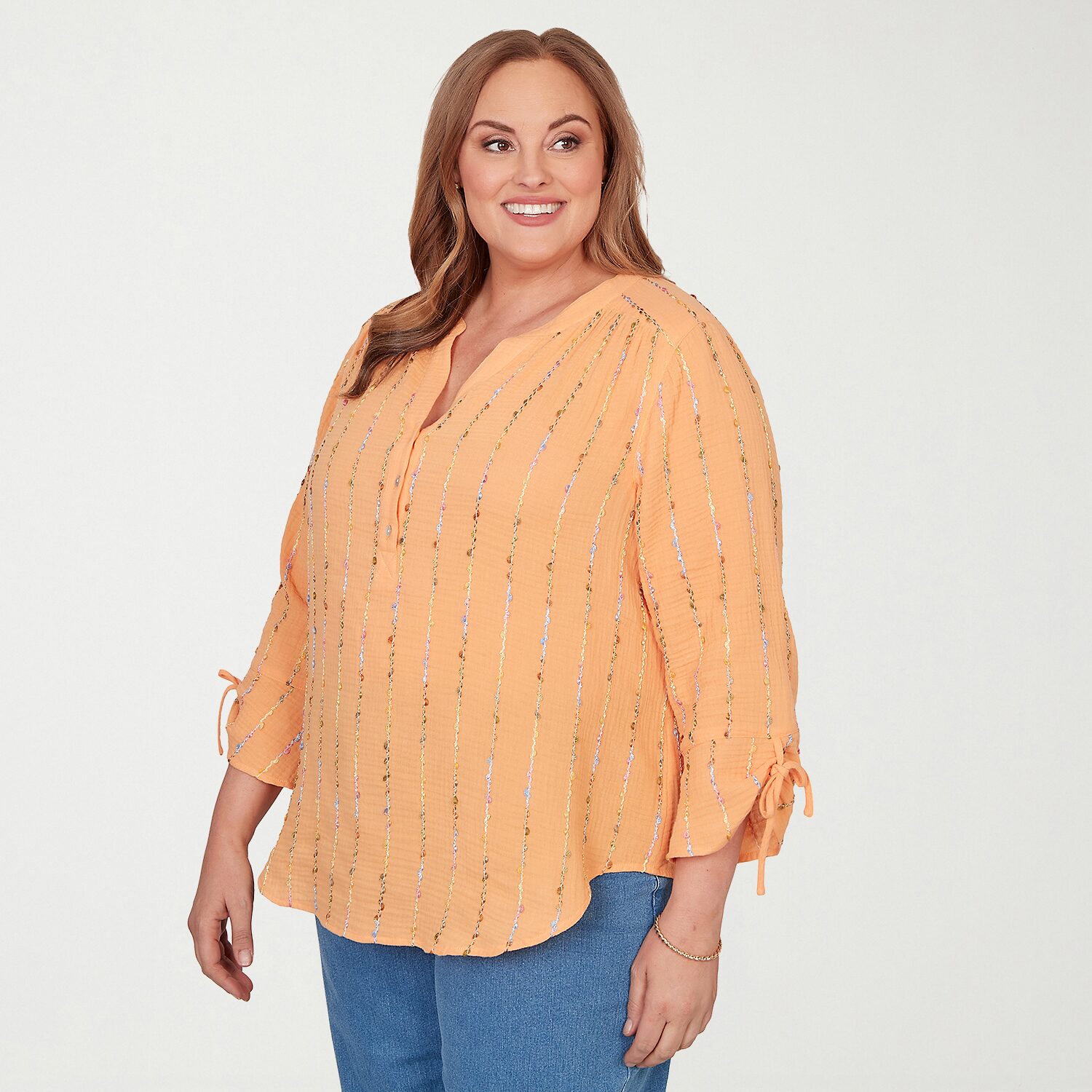 Alfred Dunner Beachcomber Womens Plus Split Crew Neck 3/4 Sleeve Blouse