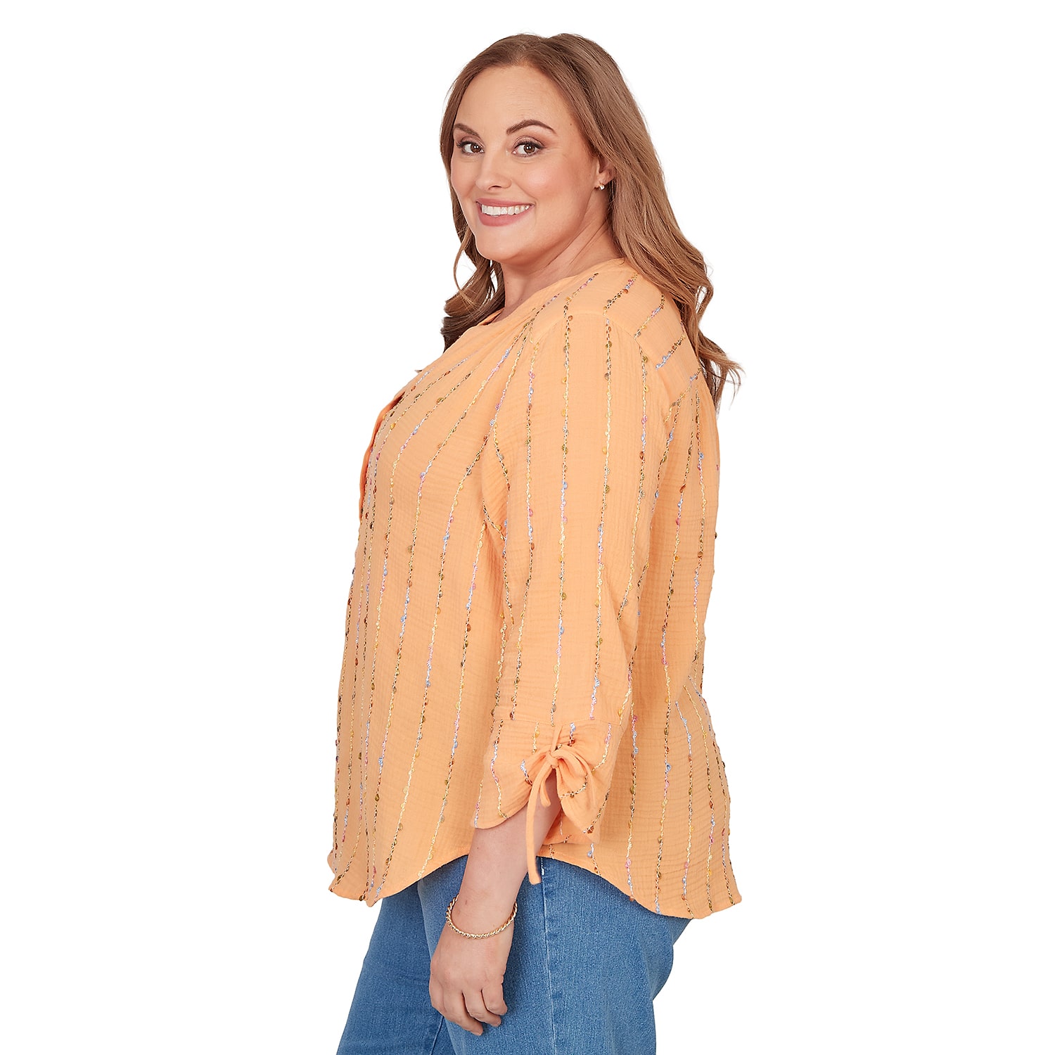 Alfred Dunner Beachcomber Womens Plus Split Crew Neck 3/4 Sleeve Blouse