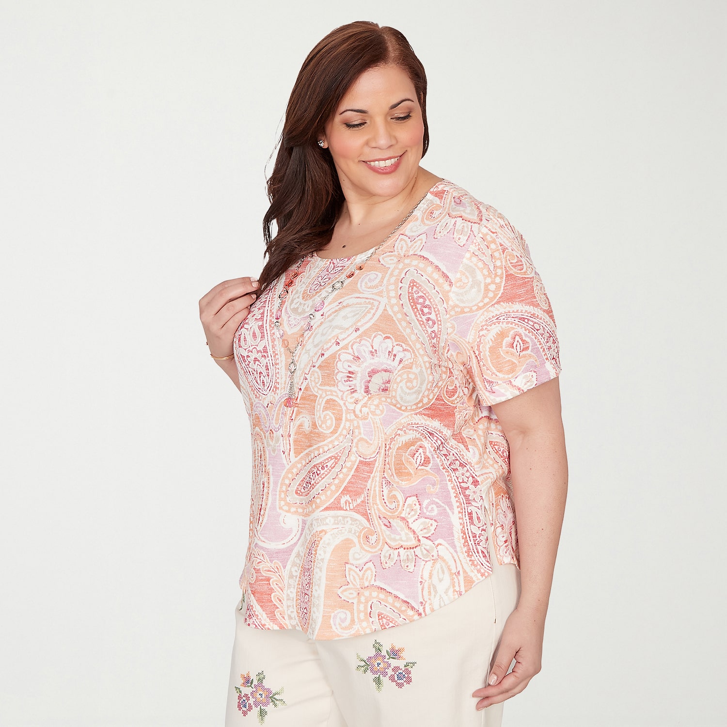 Alfred Dunner Beachcomber Womens Plus Crew Neck Short Sleeve T-Shirt