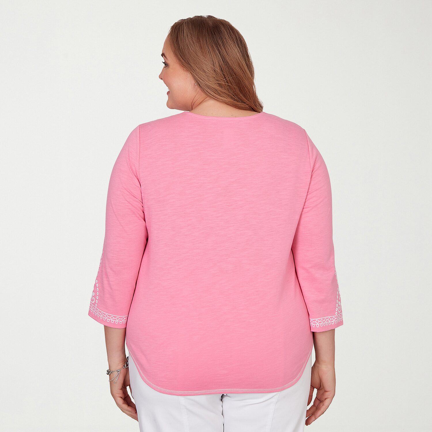 Alfred Dunner Womens Plus Split Crew Neck 3/4 Sleeve T-Shirt